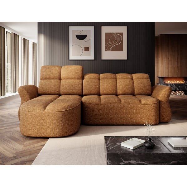 Geltonos spalvos/rudos spalvos iš velveto sulankstoma/su sandėliavimo vieta kampinė sofa (su kairiuoju kampu/su gultu) Beneth – ELTAP-image-1