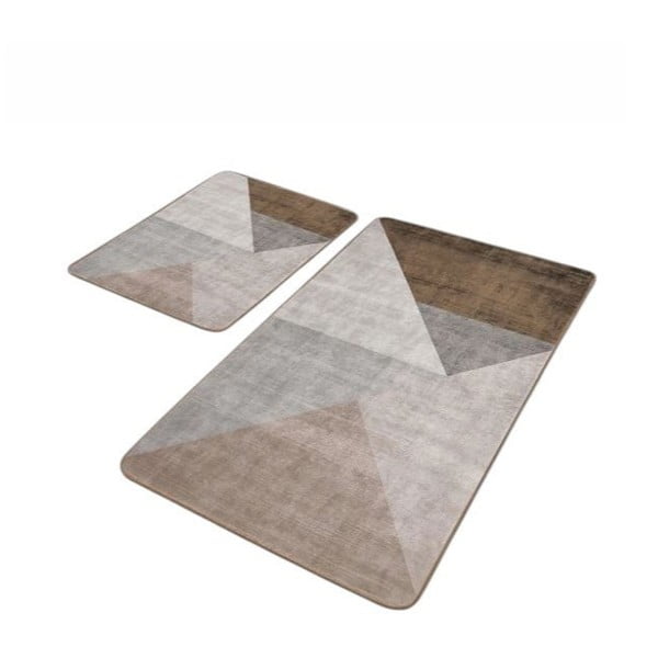 Pilkos spalvos/rudos spalvos iš velveto vonios kilimėliai 2 vnt. 60x100 cm – Mila Home