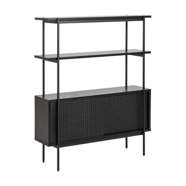 Knygų spinta  juodos spalvos iš uosio su stumdomomis durimis 94x114 cm Angus – Actona-image-2