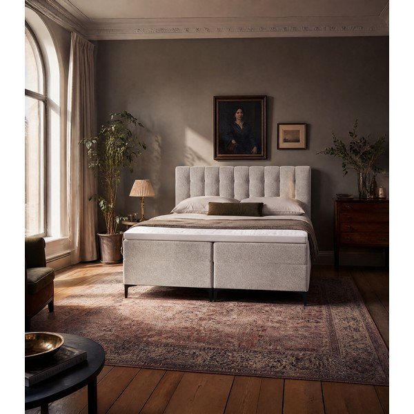 Taupe spalvos spyruoklinė lova su sandėliavimo vieta 180x200 cm Puhala – Makamii-image-1