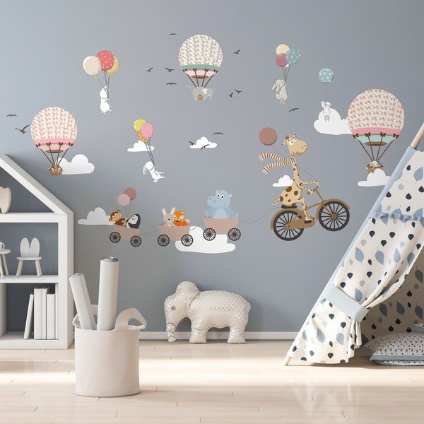 Vaikiškas sienų lipdukas Ambiance Animals and Hot Air Balloons in the Clouds, 90 x 60 cm-image-1