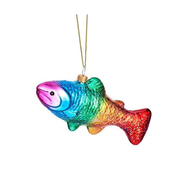 Iš stiklo rankų darbo eglutės papuošimas 7 cm Rainbow Trout – Sass & Belle