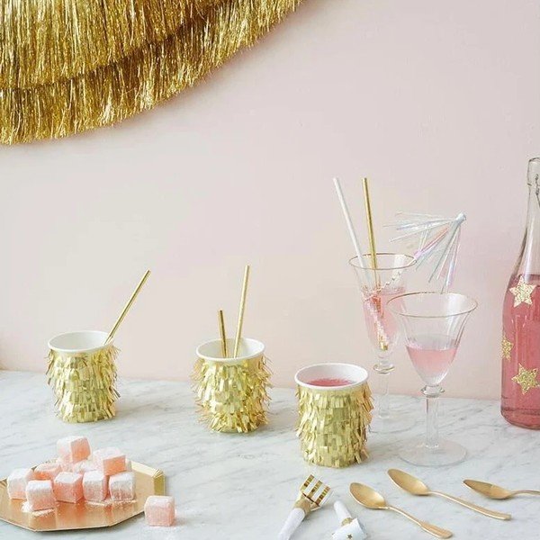 Iš popieriaus vienkartiniai puodeliai 8 vnt. Gold Fringe Party – Meri Meri-image-2