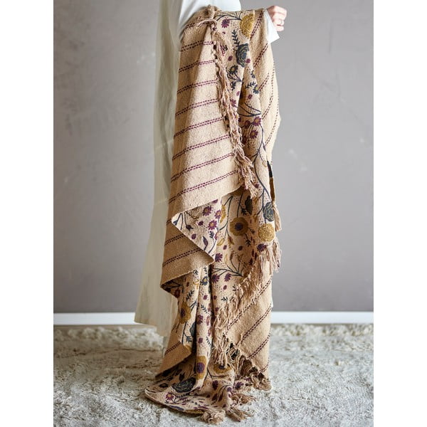 Rudos spalvos iš perdirbtos medvilnės antklodė ir pledas 130x160 cm Eydis – Bloomingville-image-1