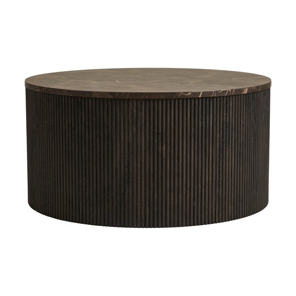Tamsiai rudos spalvos apvalios formos kavos staliukas su marmuro dekoro stalviršiu ø 80 cm Rota – House Nordic-image-4