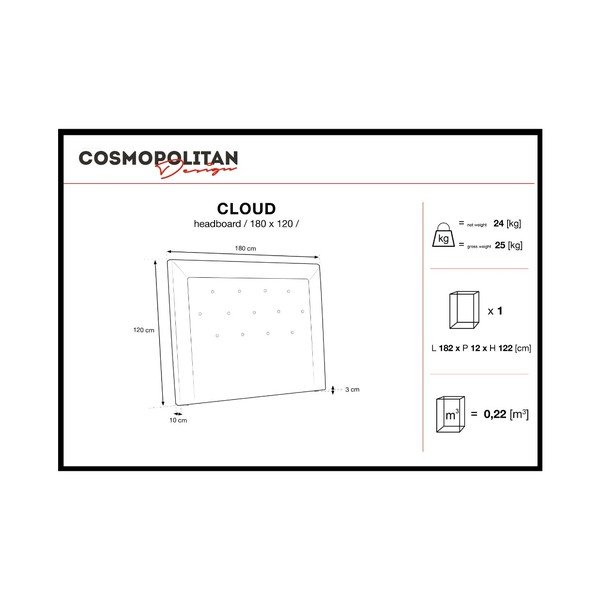 Tamsiai mėlyna galvūgalio lenta "Cosmopolitan Design Cloud", plotis 180 cm-image-4