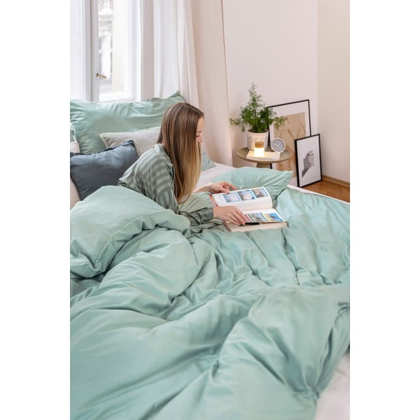 Iš mikrosatino dvigulė/itin ilga patalynė žalios spalvos 200x220 cm Basic – Bonami Essentials-image-3