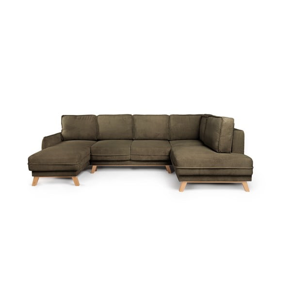Iš kordinio velveto sulankstoma kampinė sofa žalios spalvos (su dešiniuoju kampu/„U“ formos) Tori – Bonami Selection