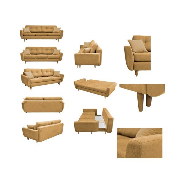 Geltonos spalvos sofa lova su šviesiomis kojomis Mazzini Sofos Rose-image-2