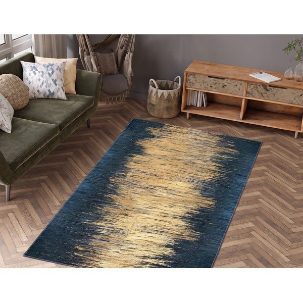Skalbiamas geltonos spalvos/tamsiai mėlynos spalvos kilimas 50x80 cm Goldie – Vitaus-image-1