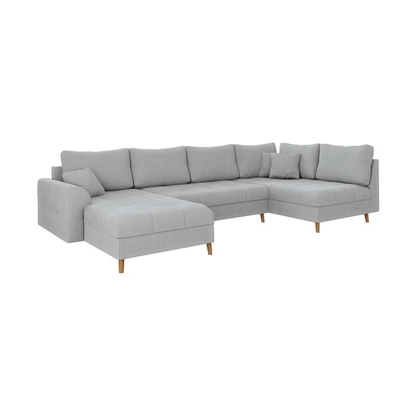 Iš kordinio velveto kampinė sofa šviesiai pilkos spalvos (su kairiuoju kampu/„U“ formos) Ariella – Ropez