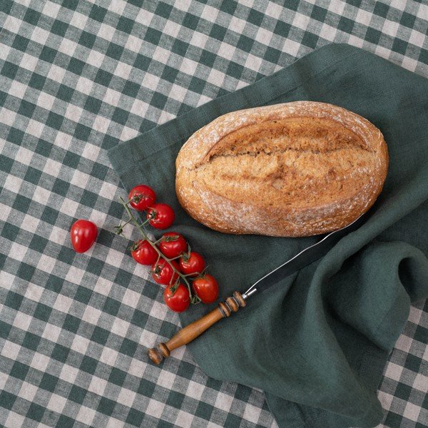 Iš lino virtuvės rankšluostis 45x65 cm Forest Green Gingham – Linen Tales-image-1