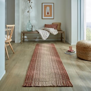Apverčiamas/rankų darbo iš džiuto mišinio kilimas raudonos spalvos 60x230 cm Jute Ombre Red – Flair Rugs