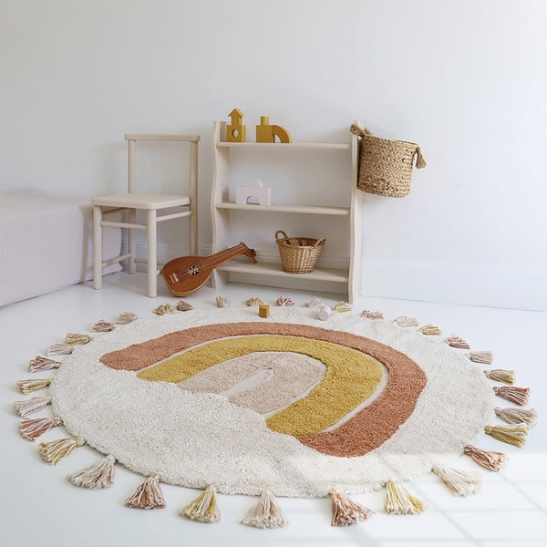 Skalbiamas/rankų darbo iš medvilnės vaikiškas kilimas raudonos plytų spalvos/kreminės spalvos ø110 cm Rainbow Toffee – Nattiot-image-4