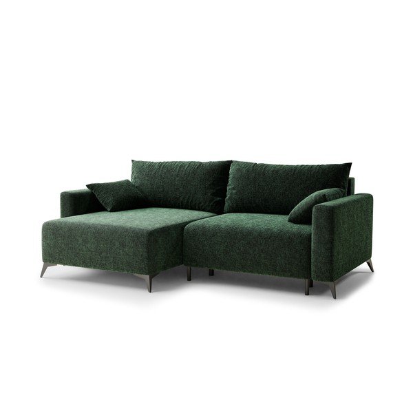 Tamsiai žalios spalvos sulankstoma/su sandėliavimo vieta kampinė sofa iš šenilinio audinio (su kairiuoju kampu/su gultu) Leon – Maison de Rêve