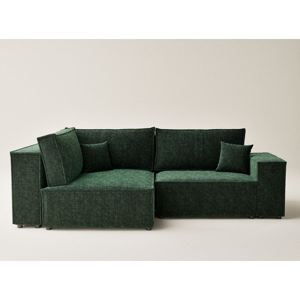 Tamsiai žalios spalvos sulankstoma/su sandėliavimo vieta kampinė sofa iš šenilinio audinio (su kairiuoju kampu/„L“ formos) Tonga – Maison de Rêve-image-2