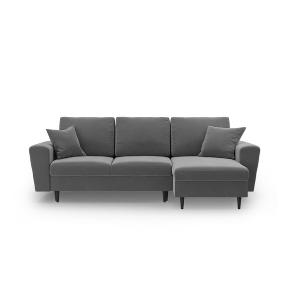 Šviesiai pilkos spalvos iš velveto sulankstoma/su sandėliavimo vieta kampinė sofa Kyoto – Cosmopolitan Design