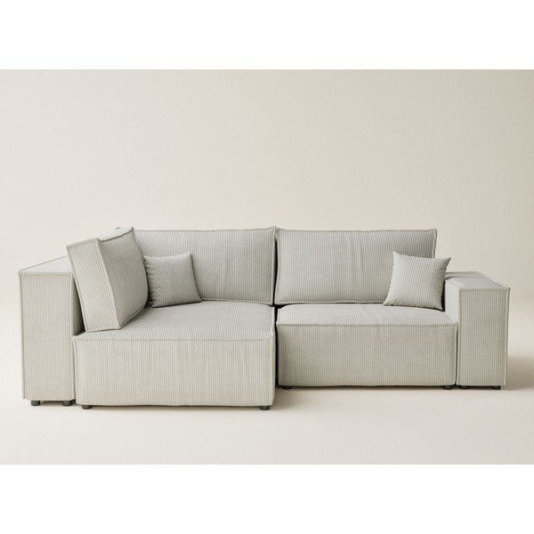 Kreminės spalvos sulankstoma/su sandėliavimo vieta kampinė sofa iš kordinio velveto (su kairiuoju kampu/„L“ formos) Tonga – Maison de Rêve-image-2
