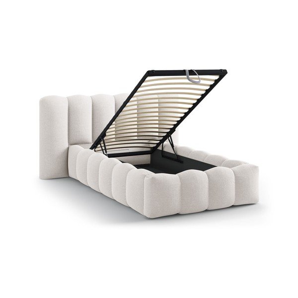 Kreminės spalvos viengulė lova audiniu dengta su sandėliavimo vieta su lovos grotelėmis 90x200 cm Lupine – Micadoni -image-1