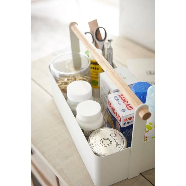 Balta daugiafunkcinė dėžė su buko medienos detalėmis YAMAZAKI Tosca, 29 cm ilgio-image-3