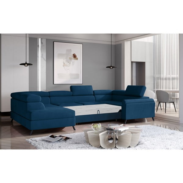 Mėlynos spalvos iš velveto sulankstoma/su sandėliavimo vieta kampinė sofa (su kairiuoju kampu/„U“ formos) Escada – ELTAP-image-2