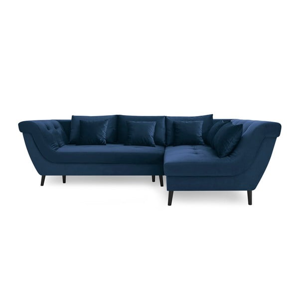 Tamsiai mėlyna keturių vietų sofa-lova "Bobochic Paris Real", dešinysis kampas
