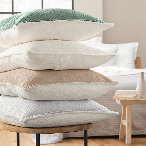 Žalios spalvos iš sherpa vilnos lovatiesės ir pagalvės užvalkalų rinkinys 220x240 cm Mylene – douceur d'intérieur-image-2