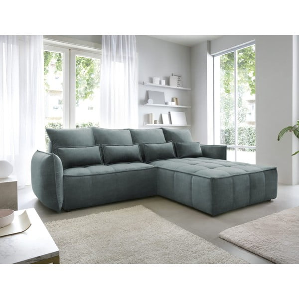 Žalios spalvos iš velveto sulankstoma/su sandėliavimo vieta kampinė sofa (su dešiniuoju kampu/su gultu) Campo – ELTAP-image-3