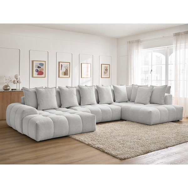 Šviesiai pilkos spalvos iš šenilinio audinio sulankstoma/su sandėliavimo vieta kampinė sofa (su dešiniuoju kampu/„U“ formos) Everest – Bobochic Paris-image-1
