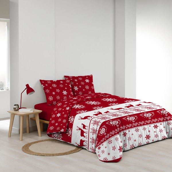 Iš mikroflanelės dvigulė/itin ilga patalynė raudonos spalvos 240x220 cm Floconette – douceur d'intérieur-image-2