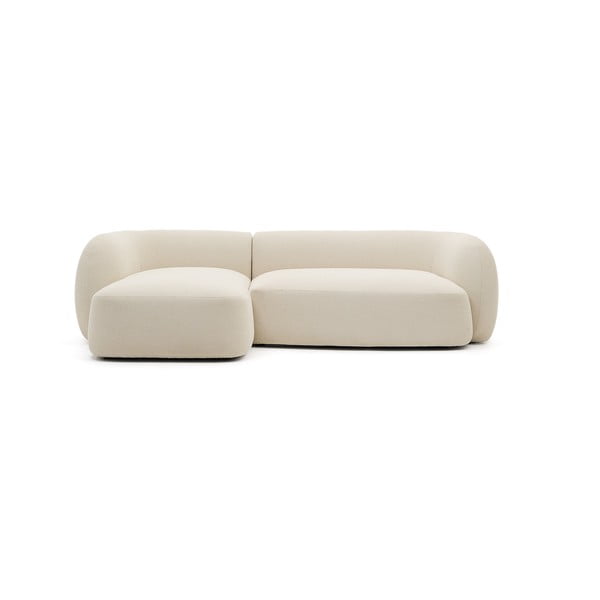 Kreminės spalvos iš šenilinio audinio kampinė sofa (su kairiuoju kampu/su gultu) Martina – Kave Home