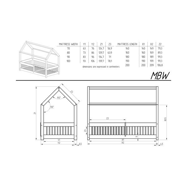 Naminė/ištraukiama iš pušies masyvo vaikiška lova natūralios spalvos su sandėliavimo vieta 90x180 cm Mila MBW – Adeko-image-4