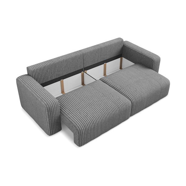 Pilkos spalvos sulankstoma/su sandėliavimo vieta sofa iš kordinio velveto 252 cm Kona – Makamii-image-4