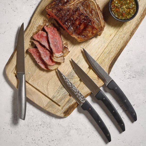 Juodos spalvos/sidabrinės spalvos plieninis kepsnių peilių rinkinys 4 vnt. Carne – BonBistro-image-2