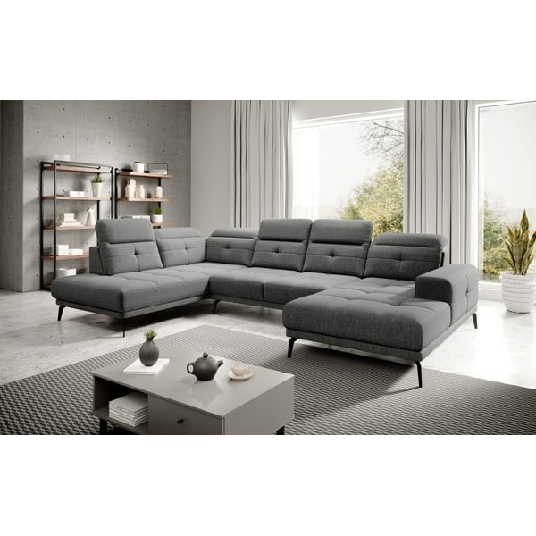 Pilkos spalvos kampinė sofa (su kairiuoju kampu/„U“ formos) Bretan – ELTAP-image-1