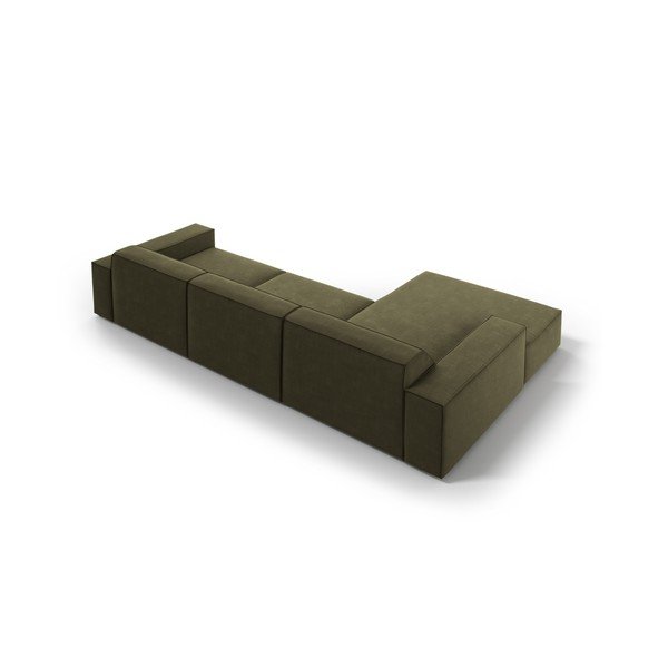 Khaki spalvos modulinė kampinė sofa iš velveto (su kairiuoju kampu/su gultu) Jodie – Micadoni -image-3