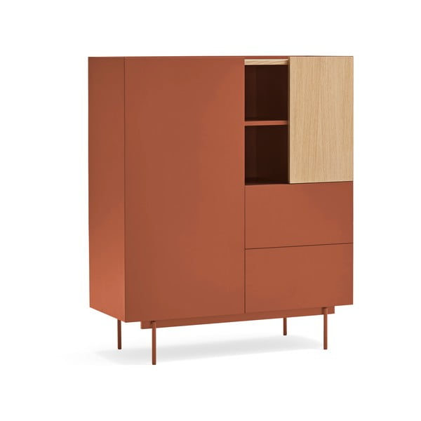 Aukšta šoninė spintelė raudonos plytų spalvos/natūralios spalvos iš ąžuolo 100x120 cm Otto – Teulat-image-2