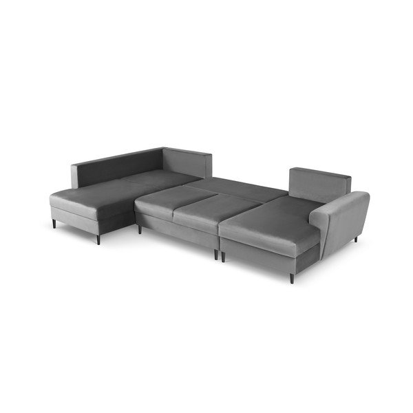 Šviesiai pilkos spalvos iš velveto sulankstoma/su sandėliavimo vieta kampinė sofa (su kairiuoju kampu/„U“ formos) Kyoto – Cosmopolitan Design-image-2