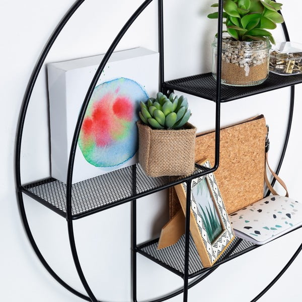 Iš metalo kelių aukštų sieninė lentyna juodos spalvos 55 cm Across – Kave Home-image-2
