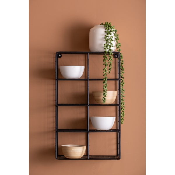 Juodos spalvos iš plieno kelių aukštų sieninė lentyna 30 cm Reja – PT LIVING-image-1
