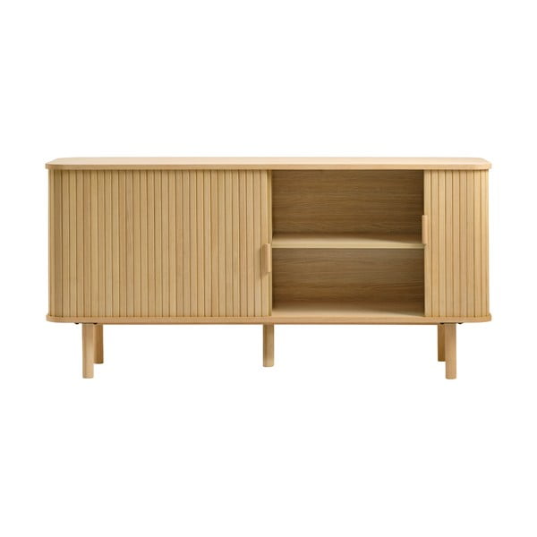Žema šoninė spintelė natūralios spalvos iš ąžuolo su stumdomomis durimis 76x160 cm Cavo – Unique Furniture-image-2