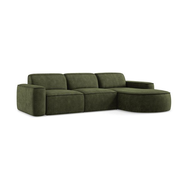 Žalios spalvos iš šenilinio audinio kampinė sofa (su dešiniuoju kampu/su gultu) Omao – Makamii-image-3