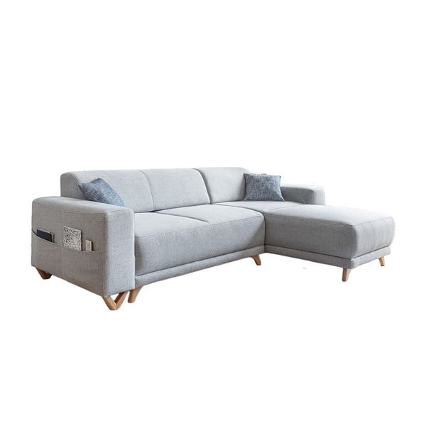 Šviesiai pilkos spalvos sulankstoma/su sandėliavimo vieta kampinė sofa Classy Sophie – Miuform