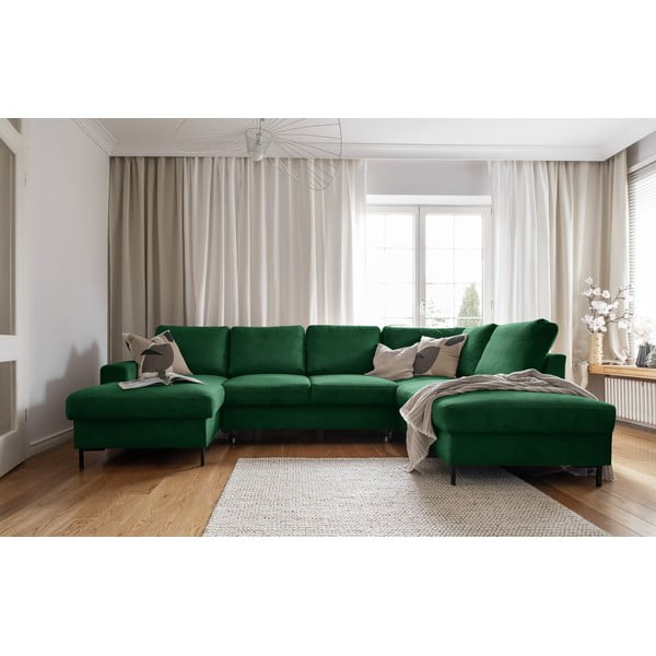Iš kordinio velveto sulankstoma kampinė sofa tamsiai žalios spalvos (su dešiniuoju kampu) Lofty Lilly – Miuform-image-4