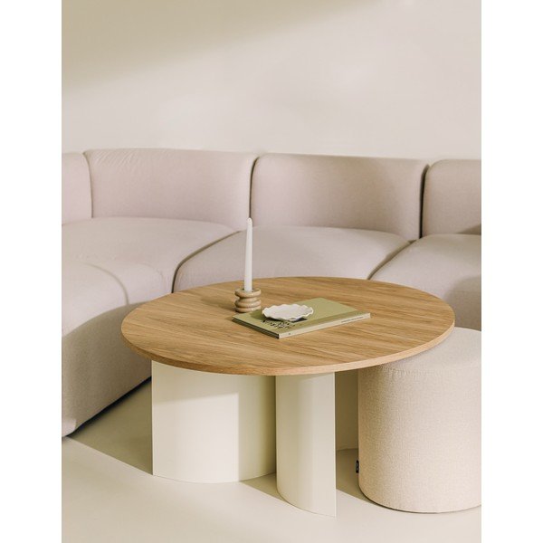 Kreminės spalvos/natūralios spalvos apvalios formos kavos staliukas su uosio dekoro stalviršiu ø 95 cm Gavo – noo.ma-image-1