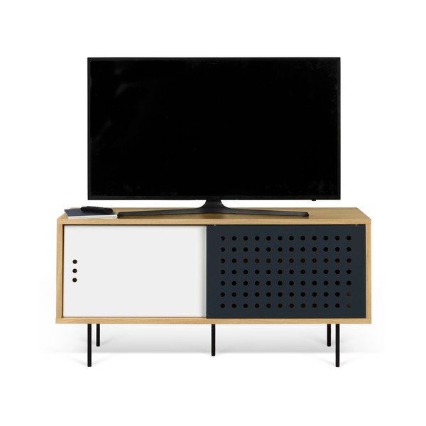 Ąžuolo dekoro TV komoda su juodos ir baltos spalvos detalėmis TemaHome Dann Dots, 135 cm ilgio-image-3