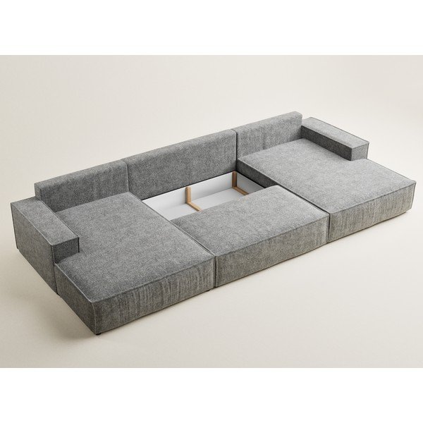 Pilkos spalvos sulankstoma/su sandėliavimo vieta kampinė sofa iš šenilinio audinio („U“ formos) Kyoto – Maison de Rêve-image-4
