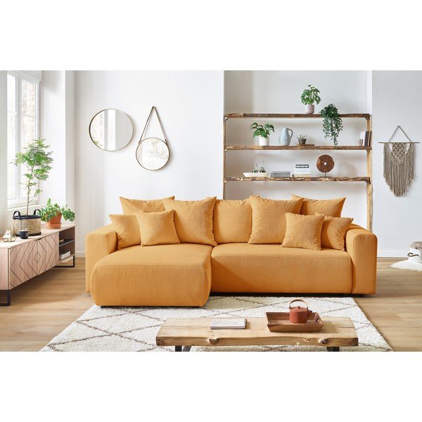 Geltonos spalvos dvipusė kampinė sofa-lova Bobochic Paris Envy-image-1