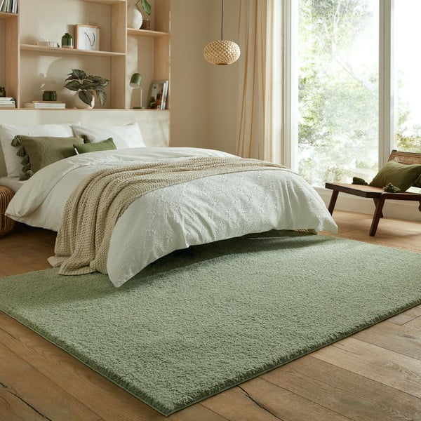 Skalbiamas iš perdirbto pluošto kilimas žalios spalvos 120x170 cm Fluffy – Flair Rugs-image-1
