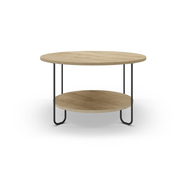 Apvalios formos kavos staliukas natūralios spalvos su ąžuolo dekoro stalviršiu ø 80 cm Tonka – Marckeric-image-1